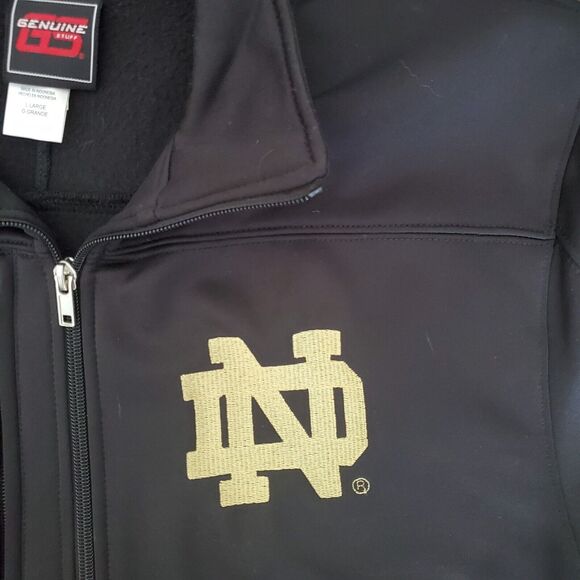 Genuine Stuff Notre Dame Full-Zip Jacket Men's Large Black Embroidered Logo Nice - Picture 3 of 13